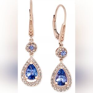 14K P*M Rose Gold Tanzanite and Diamond Teardrop Halo Drop Earrings